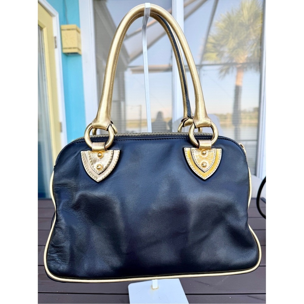 Marc Jacobs Rare Vintage Runway Black Lambskin Gold Metallic Satchel Bag - Picture 4 of 17